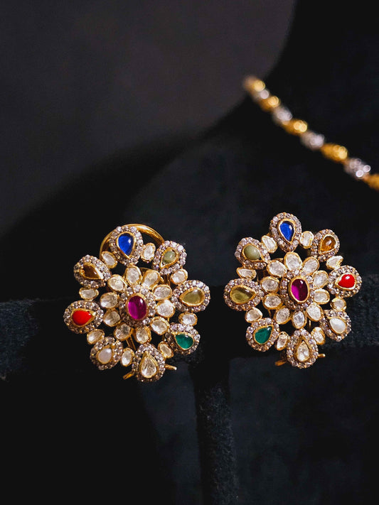 Designer Navratna Pendant Earrings Set for Wedding Wear