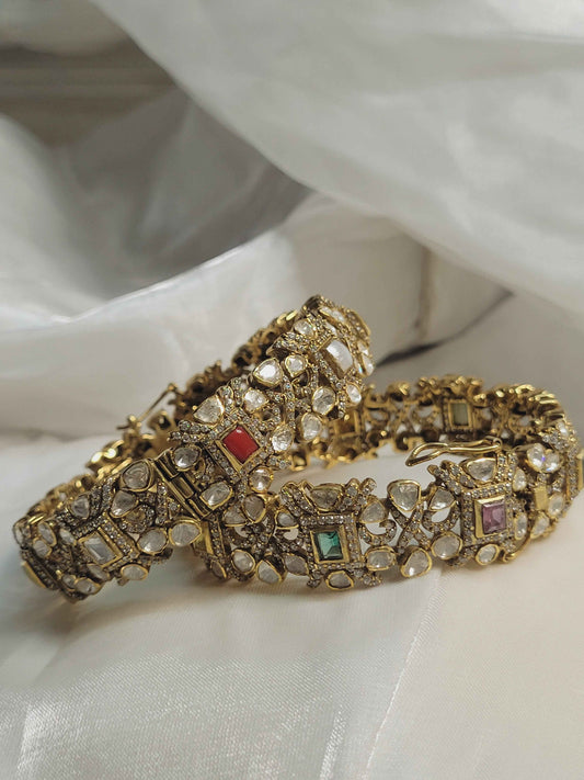 925 Sliver Navratna Kundan Bangles