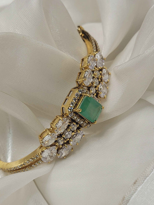 Moissanite Polki Green Stone Silver Bracelet