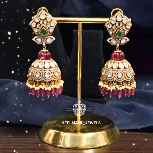 MOISSANITE PINK PEARL JHUMKI EARING
