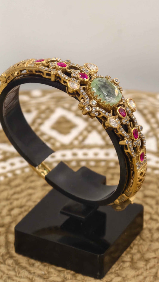 Gold Look Silver Bracelet with Ruby & Diamond