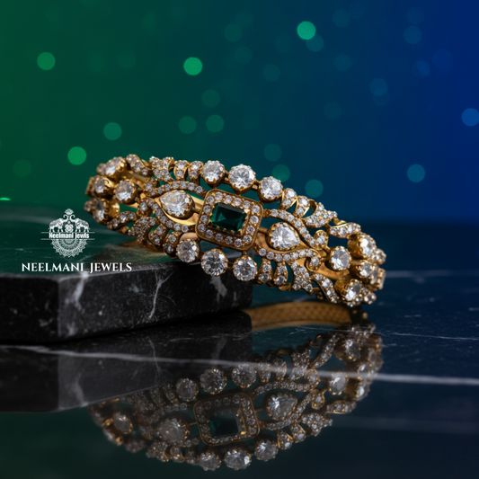 Moissanite polki green emerald stone Bangle