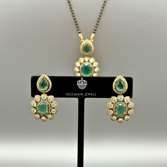 Green stone mangal sutra set