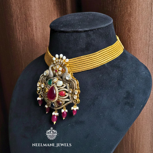 Big Navratna Pendant for Women | Traditional Ethnic Statement Jewellery