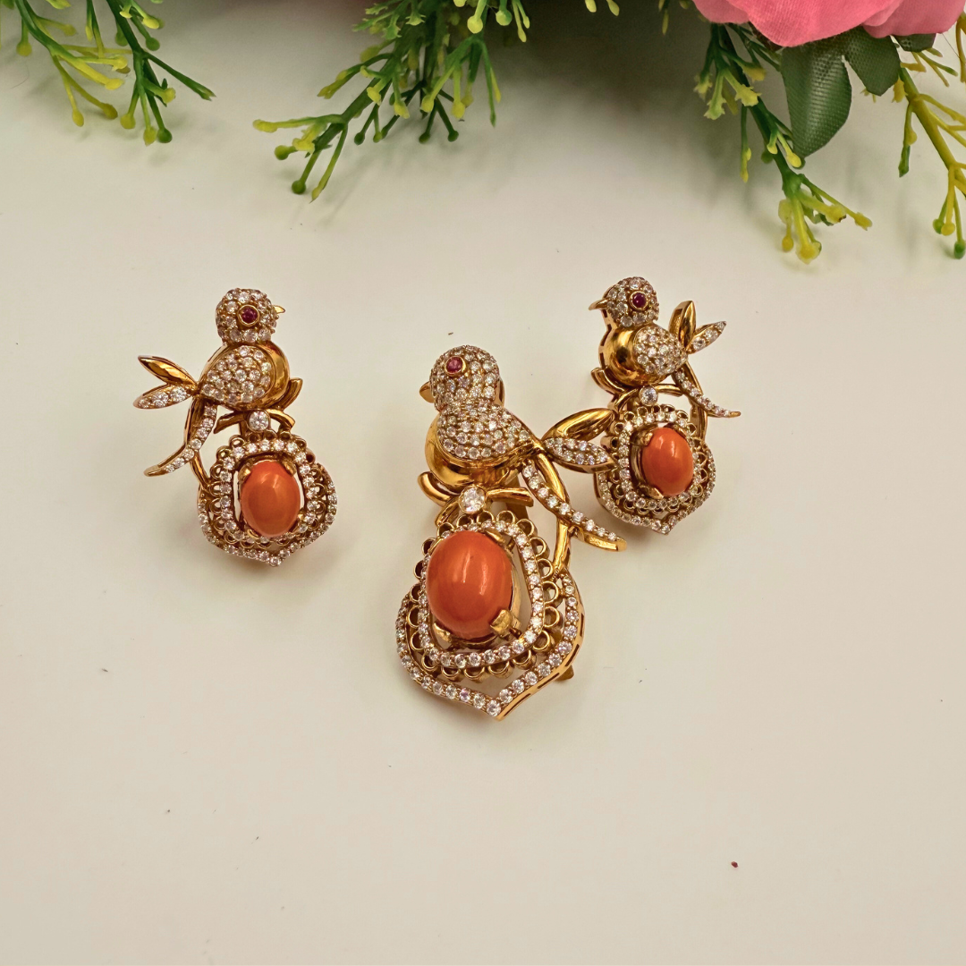 Coral pendent with Earrings