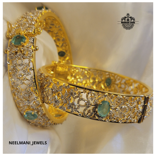 Gold Plated Diamond Green Stone bangle