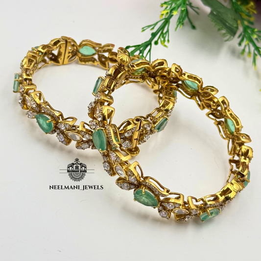 Moissanite green polki bangle