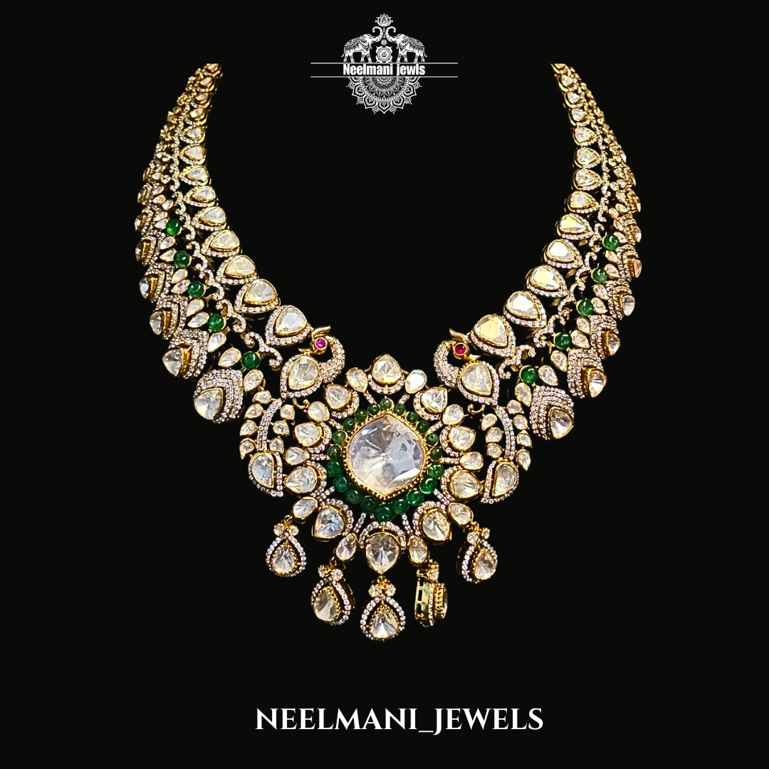 Luxury Big Moissanite Polki Haar Set | Bridal Wedding Jewellery