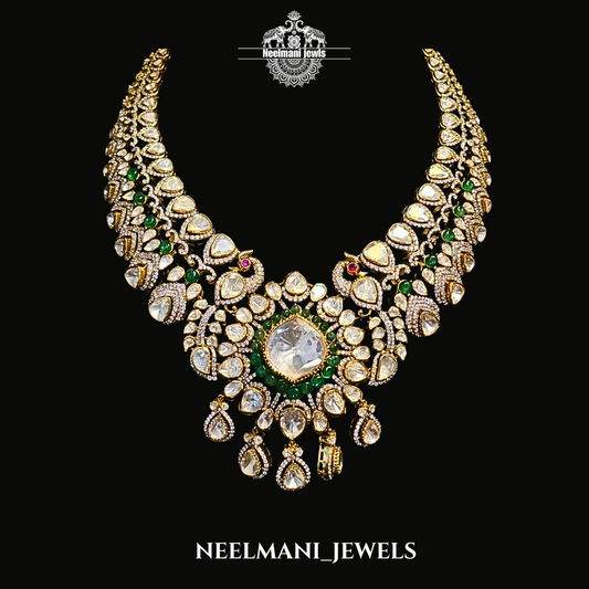Luxury Big Moissanite Polki Haar Set | Bridal Wedding Jewellery