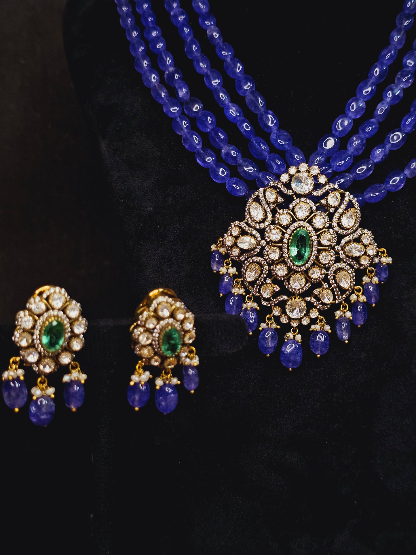 Elegant Blue Stone Pendant Set with Stud Earrings for Daily & Party Wear Women
