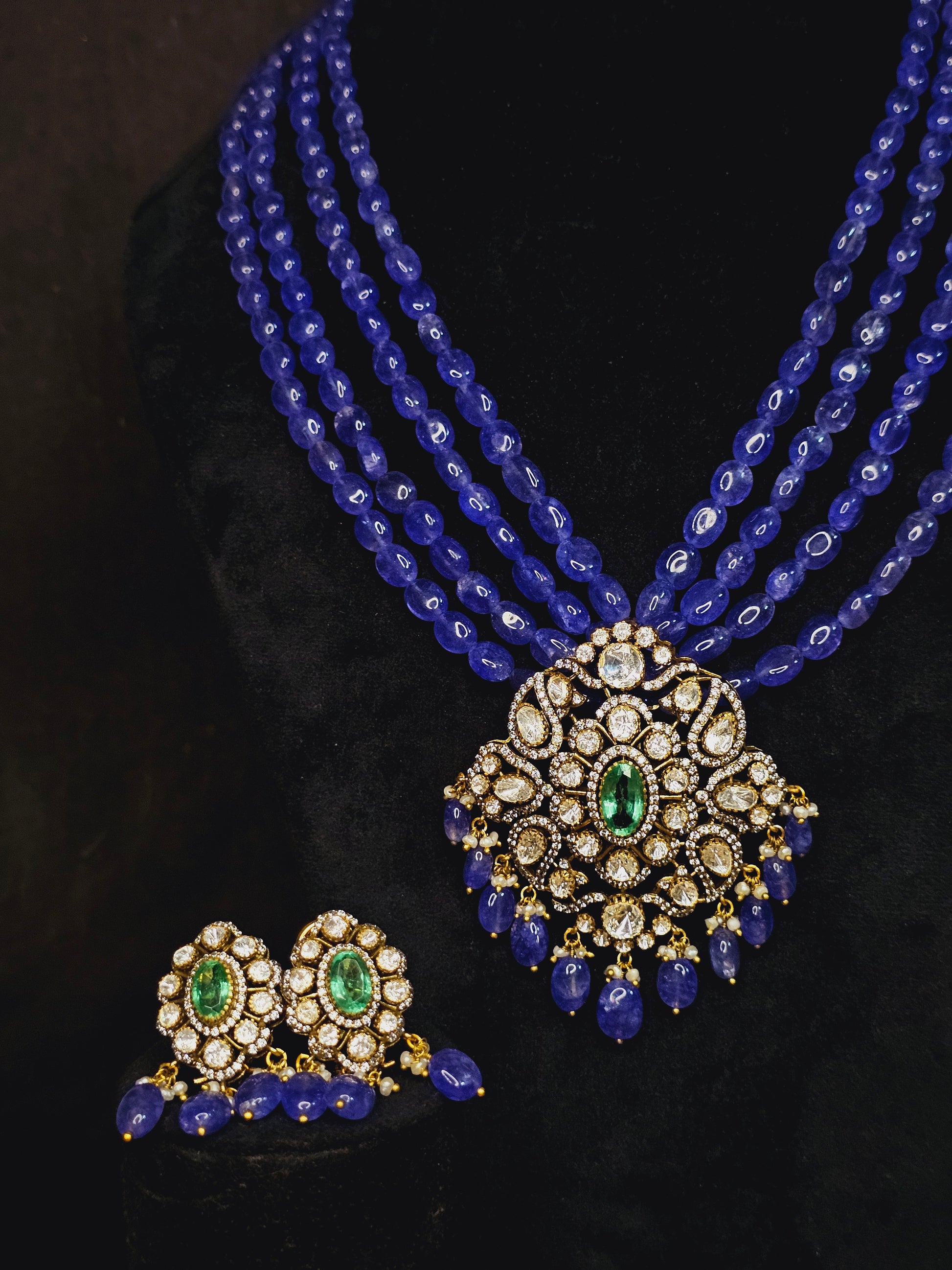 Elegant Blue Stone Pendant Set with Stud Earrings for Daily & Party Wear Women