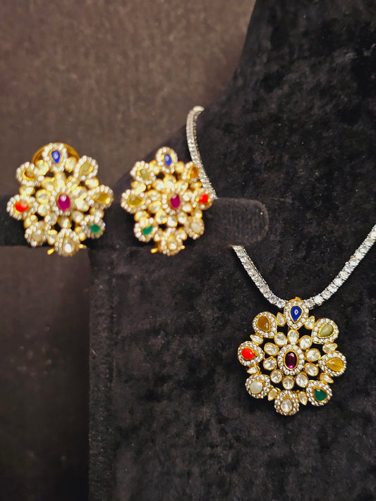 Navratna pendent with earrings