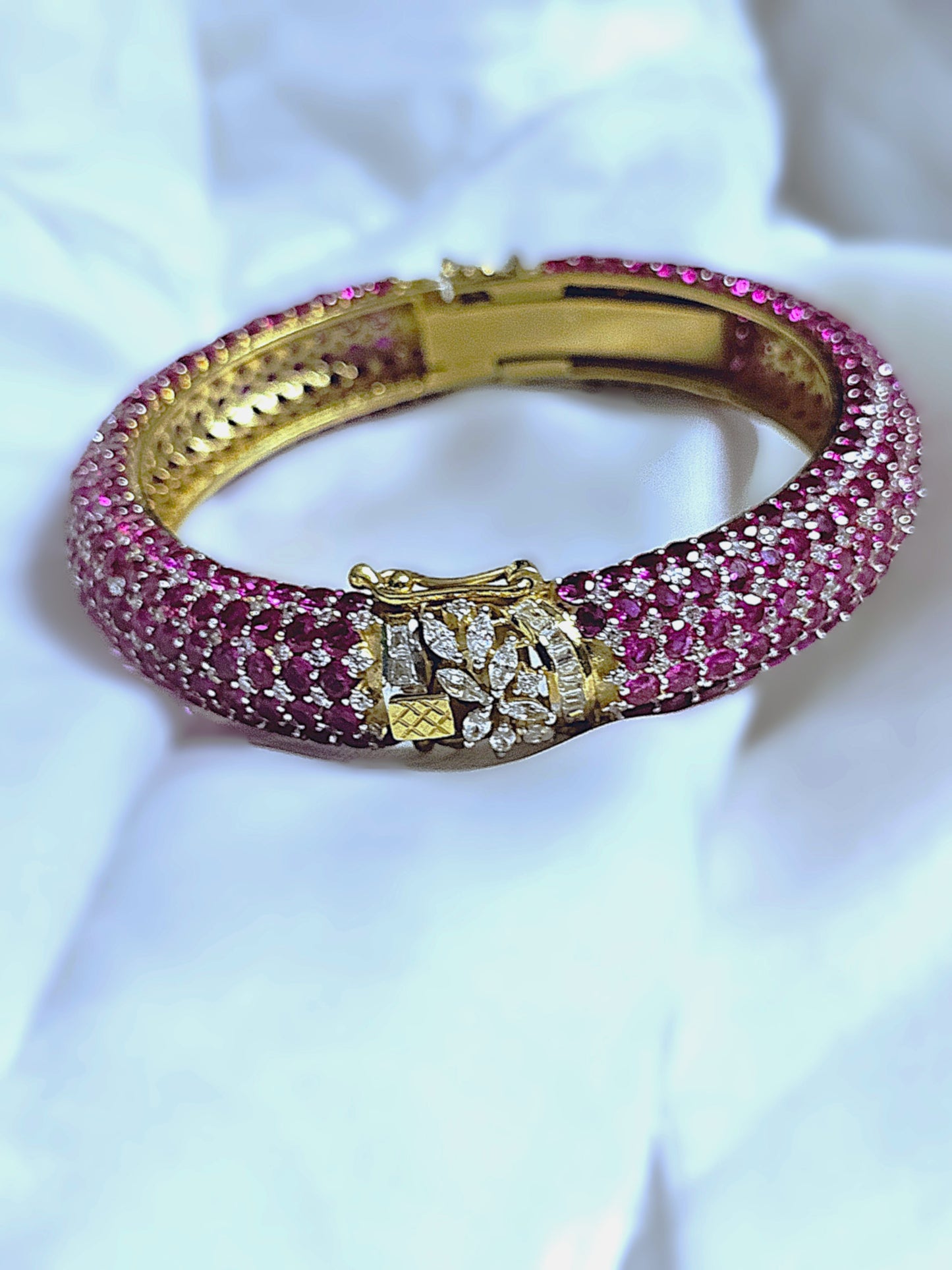 Elegant ruby stone bangles with cubic zirconia detailing for bridal wear