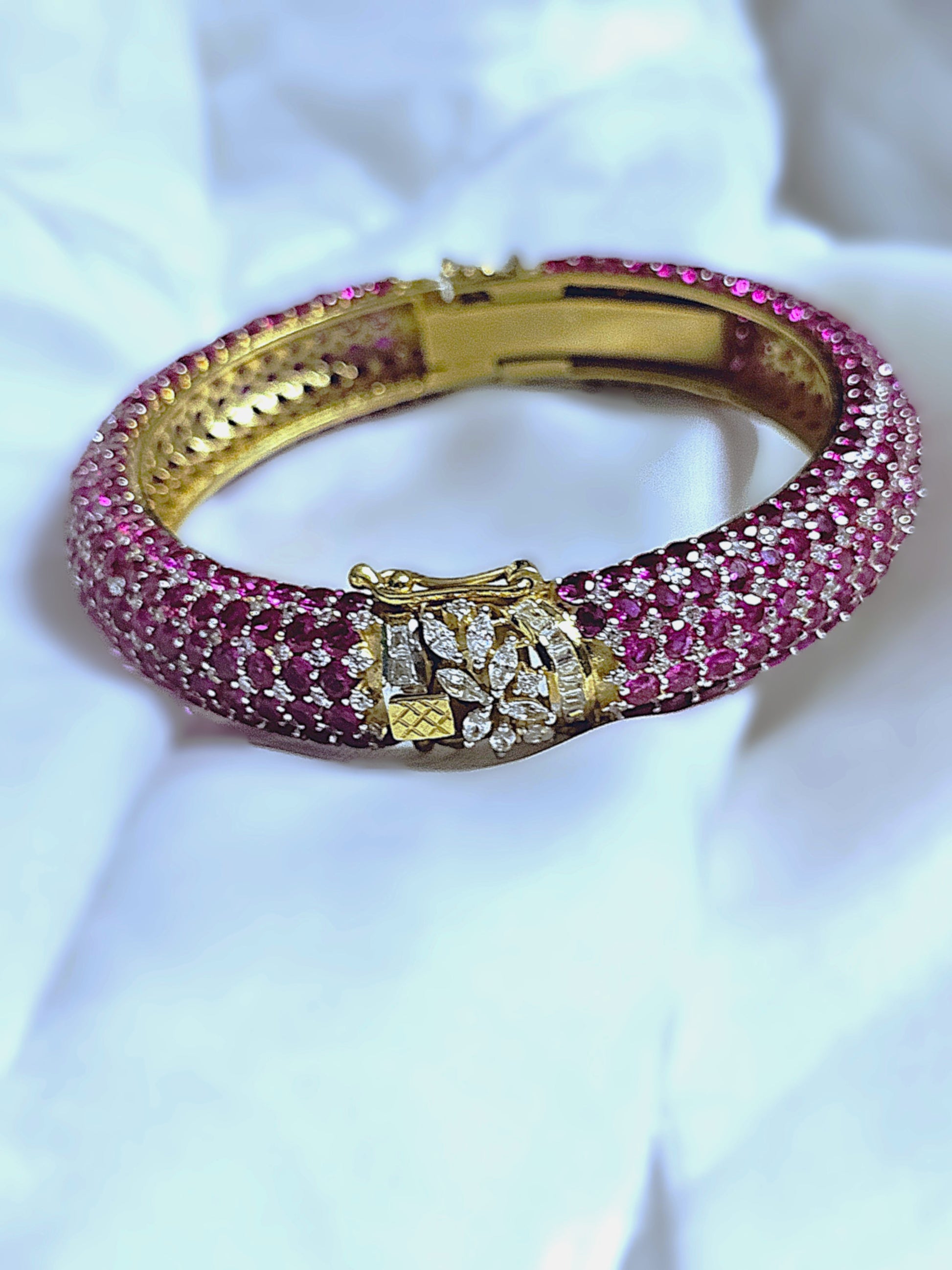 Elegant ruby stone bangles with cubic zirconia detailing for bridal wear