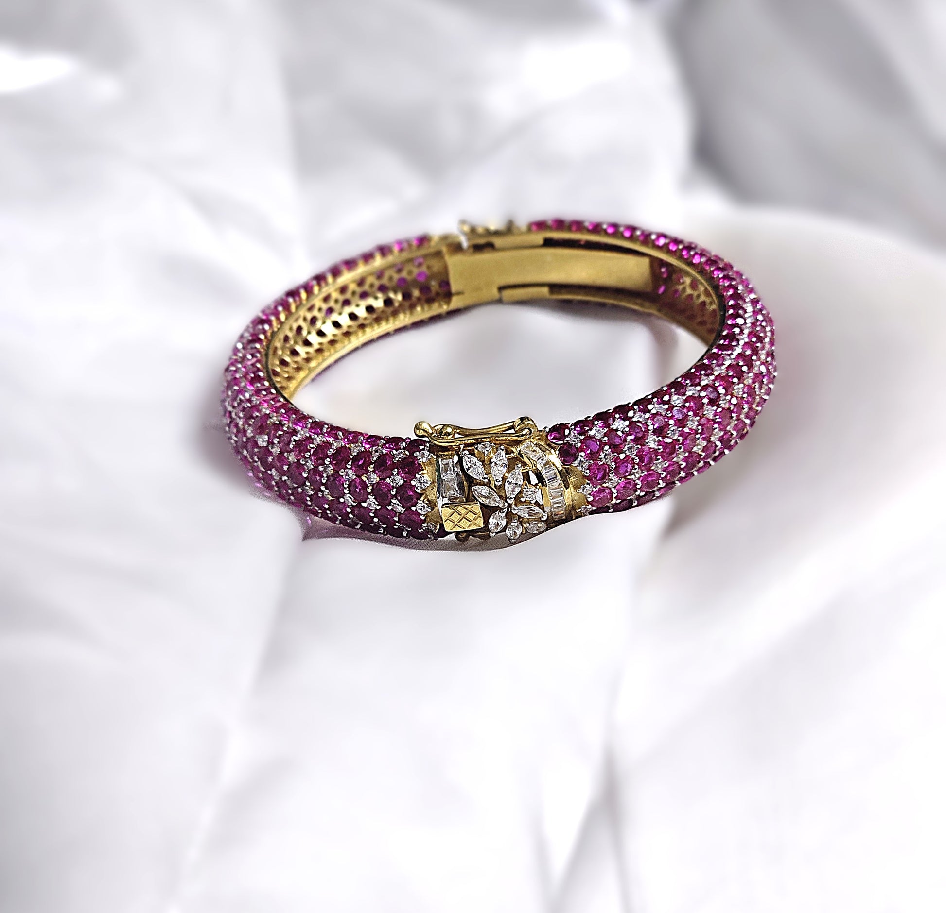 Traditional gold plated kada bangles with ruby and CZ stones ethnic jewelry set