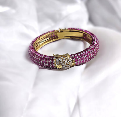 Traditional gold plated kada bangles with ruby and CZ stones ethnic jewelry set