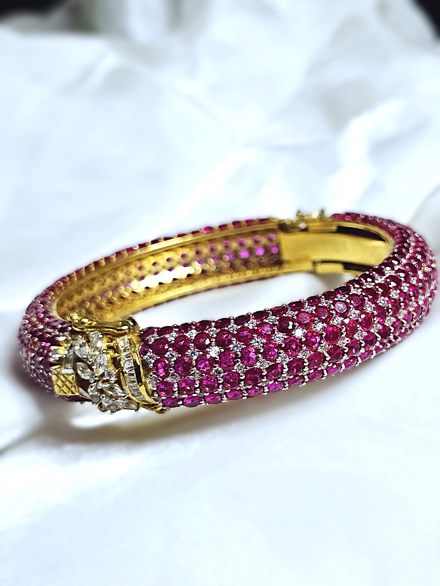 Bridal ruby bangles set with sparkling CZ stones for festive and wedding wear
