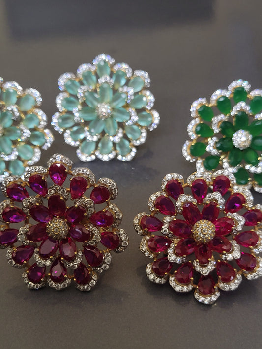 CZ pendent floral pendent with earrings