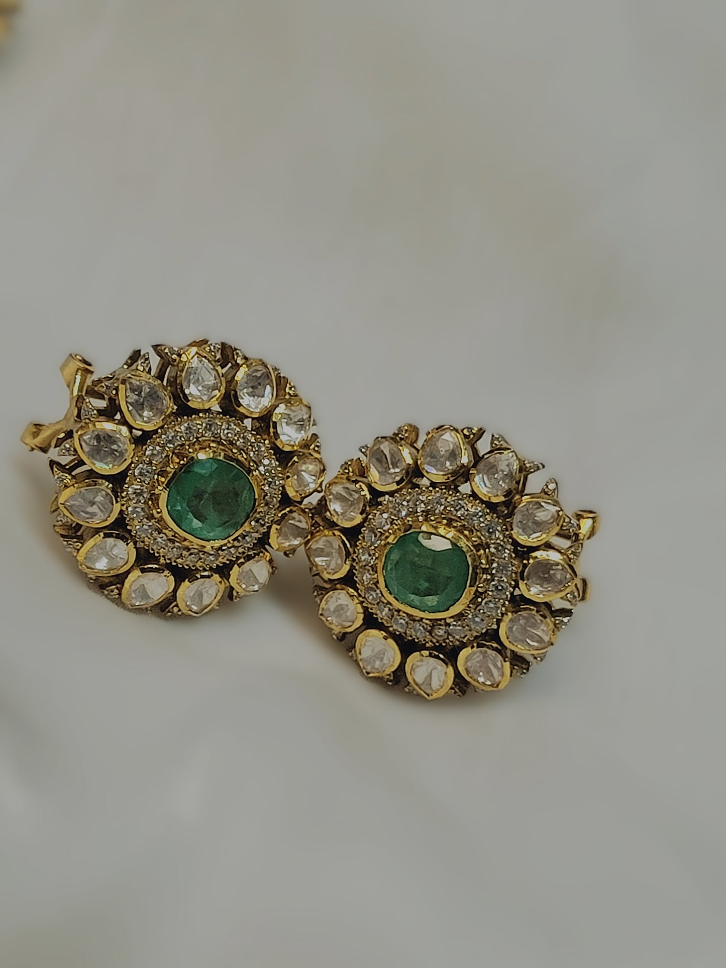 925 Silver Green & White Stud Earrings for Girls & Women | Studs