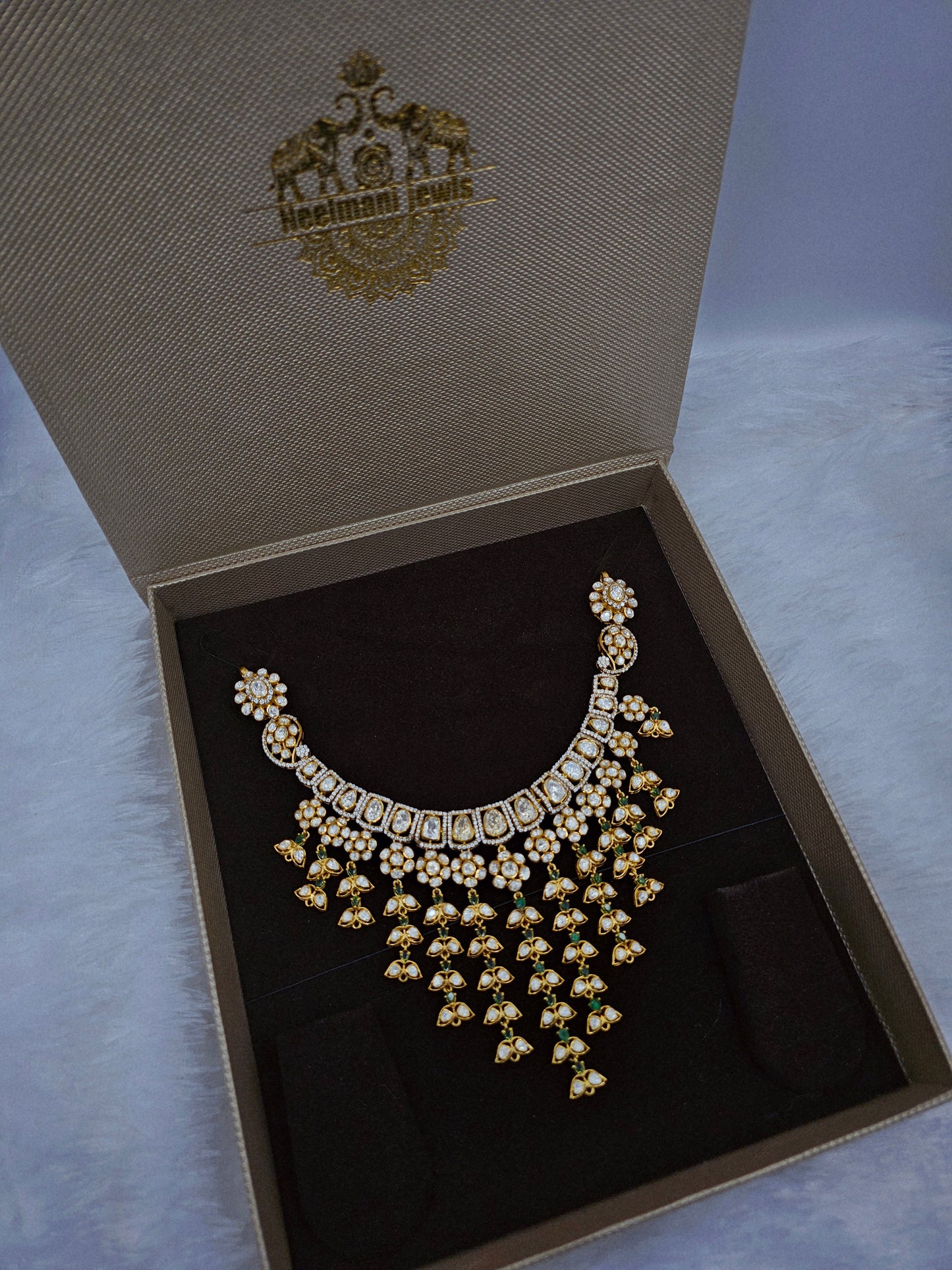 Moissanite Polki Choker with Green Stone