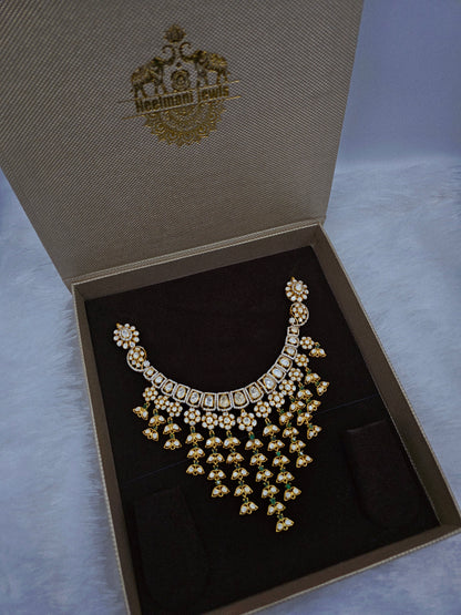 Moissanite Polki Choker with Green Stone