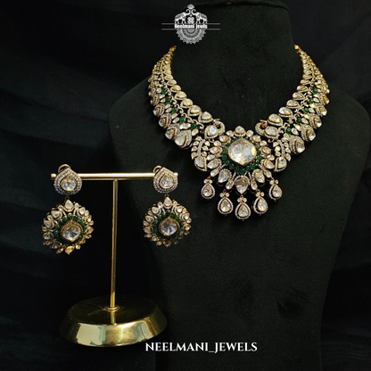 Luxury Big Moissanite Polki Haar Set | Bridal Wedding Jewellery