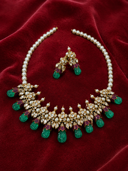 925 Silver Kundan Pearl Choker Necklace Set for Women