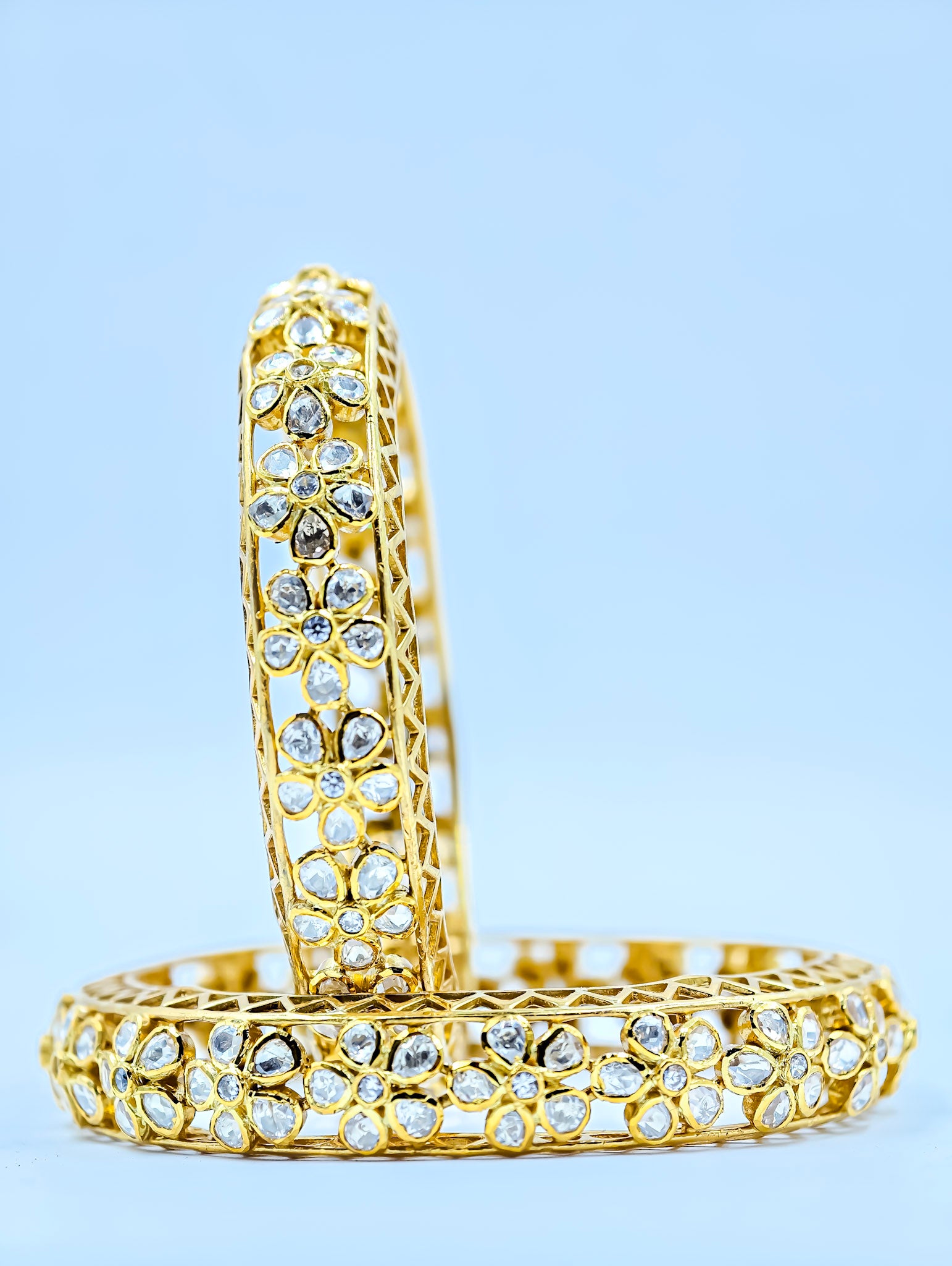 925 Sterling Silver Gold Plated Floral Bangles for Women 