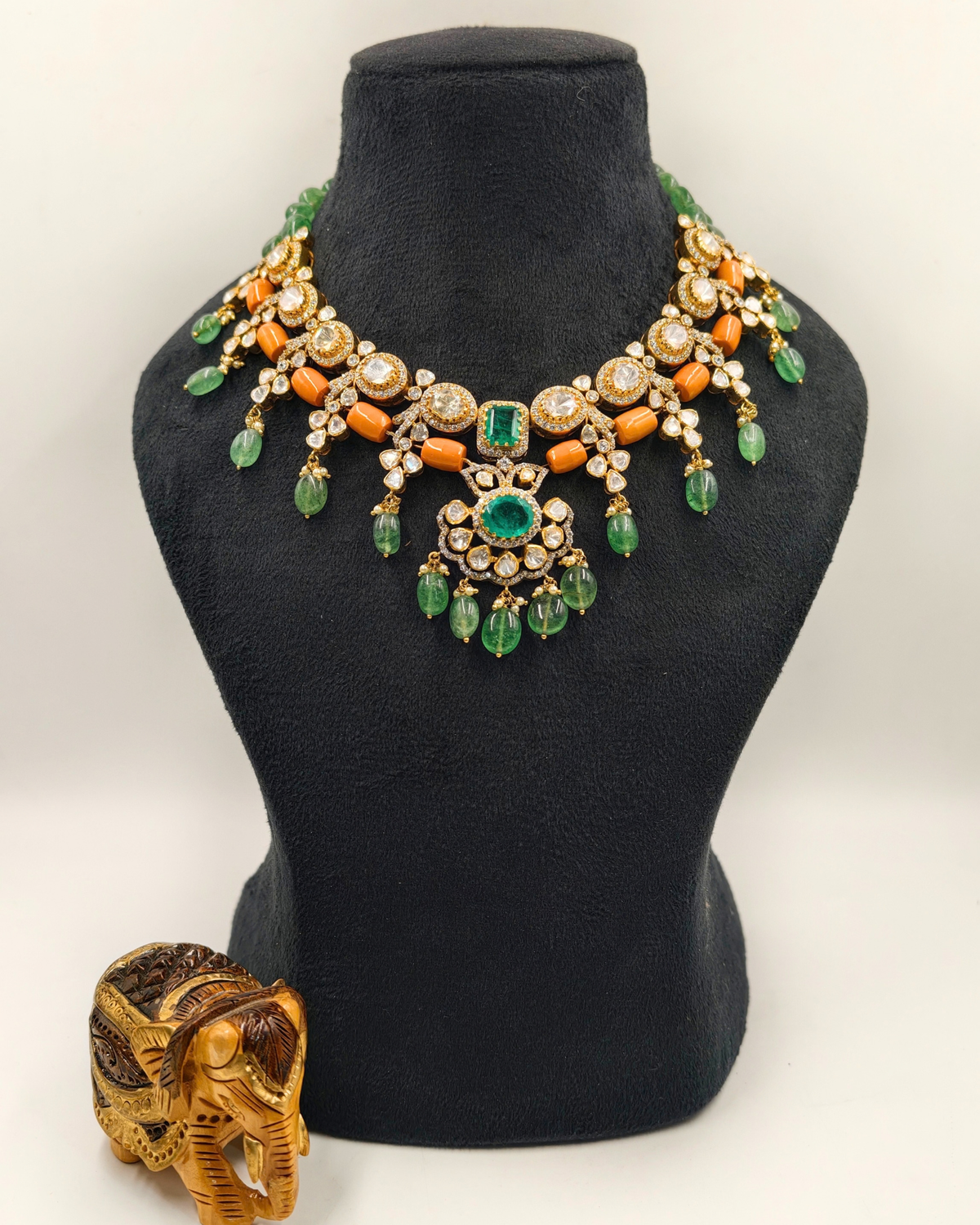 925 sterling silver designer statement necklace for women with green stones