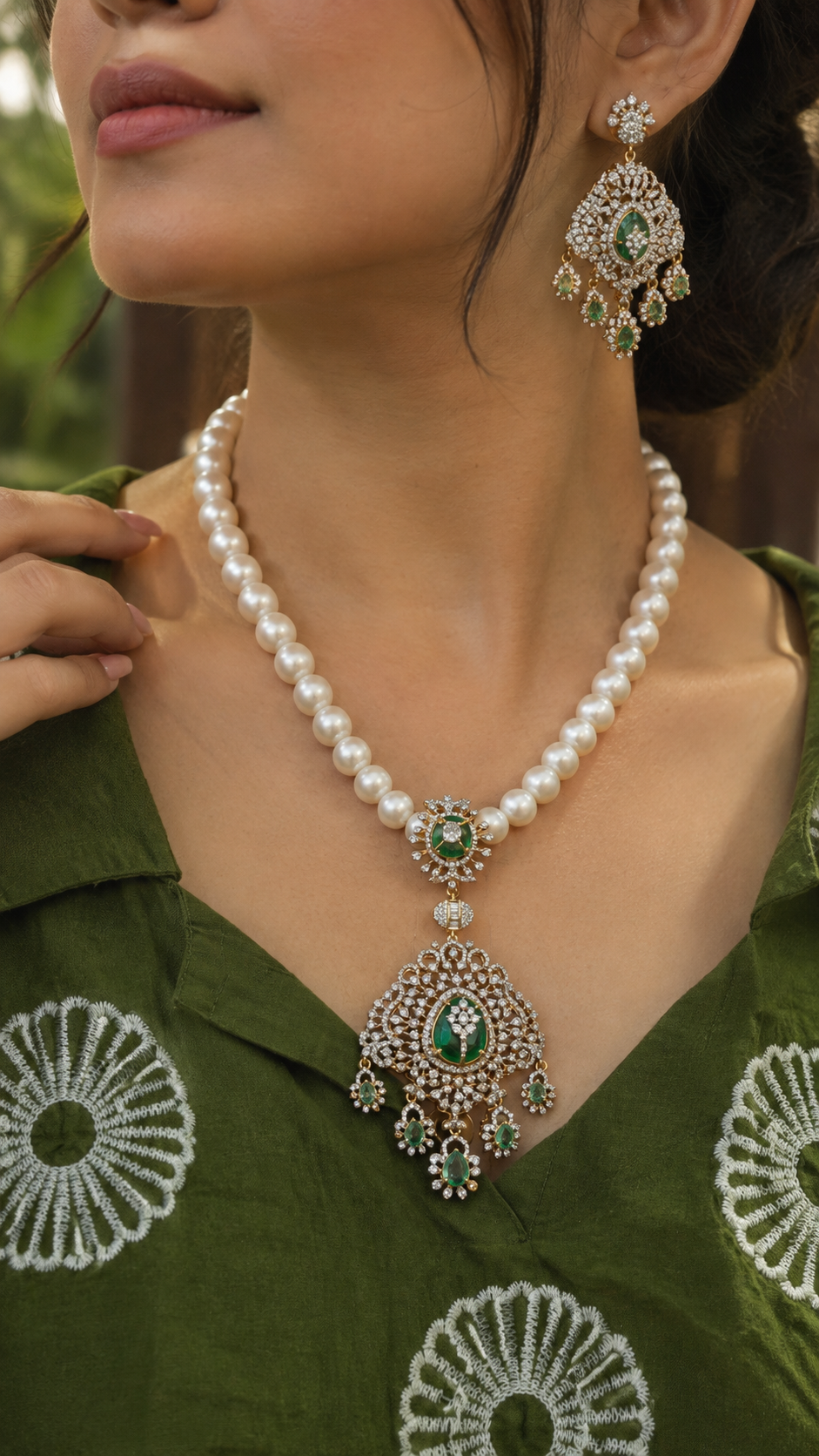 American diamond pendant and earrings set for wedding and festive wear