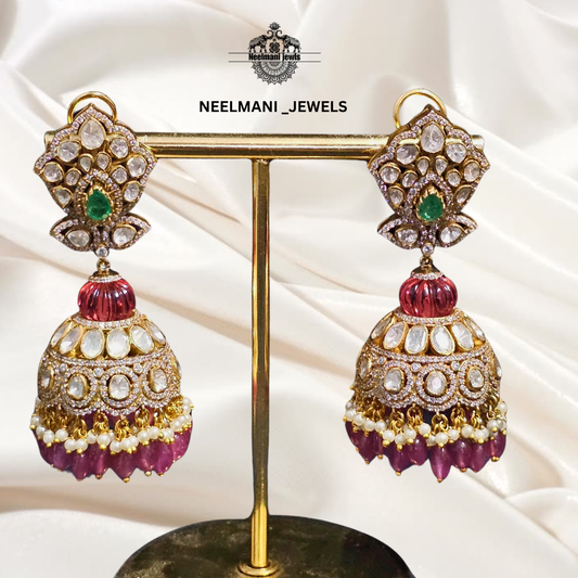 MOISSANITE PINK PEARL JHUMKI EARING