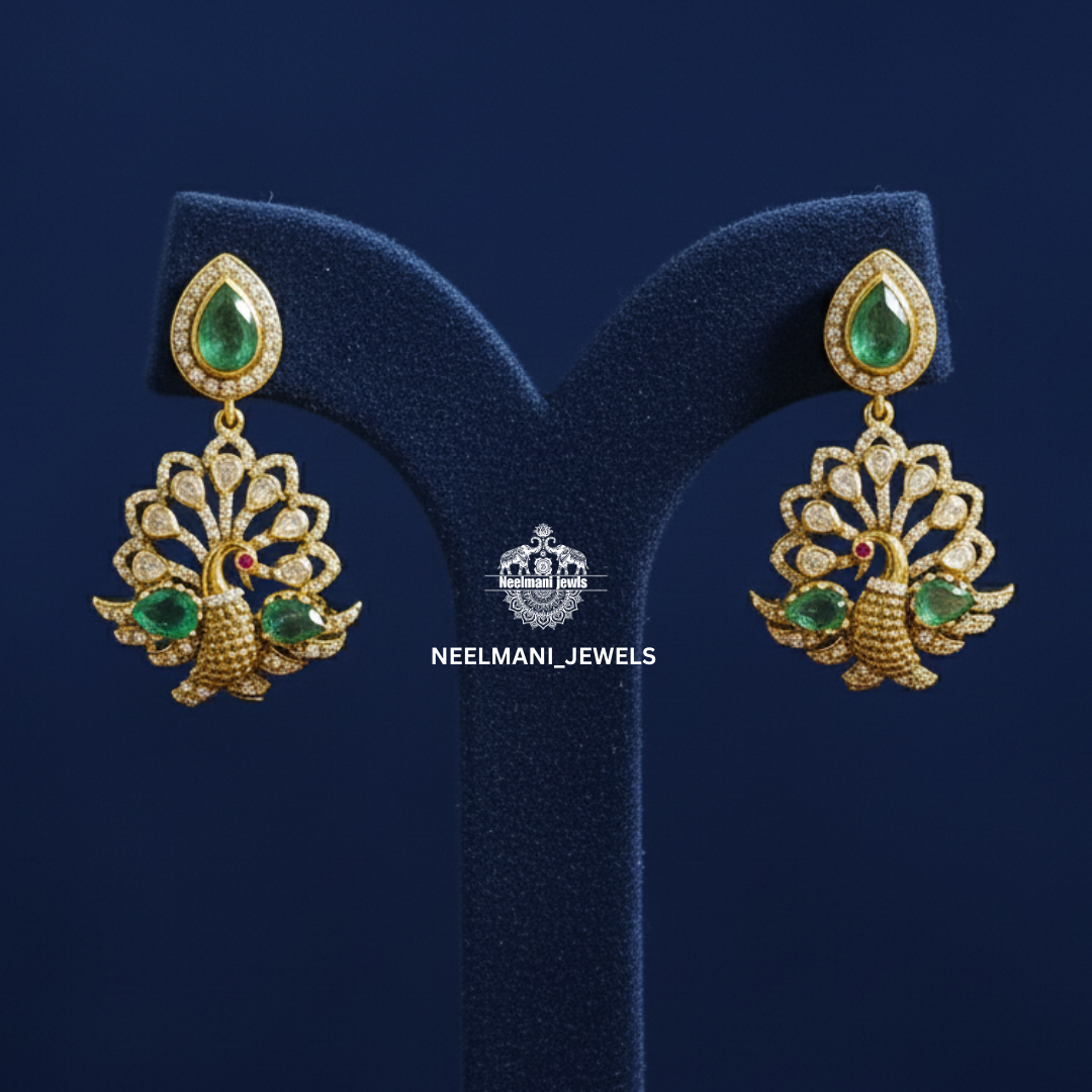 Designer peacock pendant necklace with matching earrings ethnic jewellery set