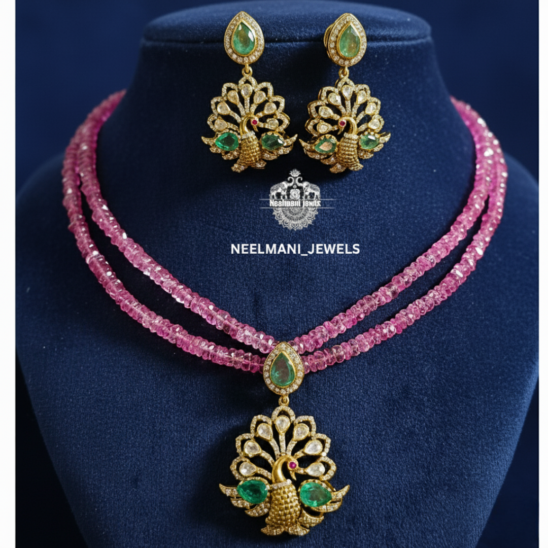 Designer peacock pendant necklace with matching earrings ethnic jewellery set