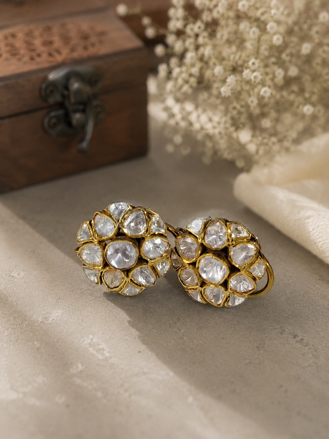 Shop Now Luxury Collection Polki Kundan Stud Earrings | Original Design Bridal Wedding Party Wear Earrings | Top Rated | Fast Delivery | Easy Return