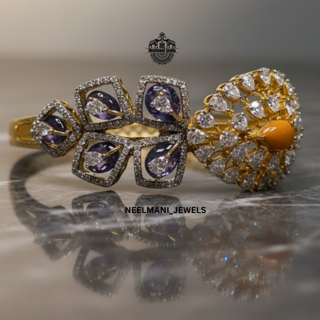 CORAL & Purple Stone Bangle in 925 Sterling Silver | Adjustable Anti-Tarnish Kada for Women