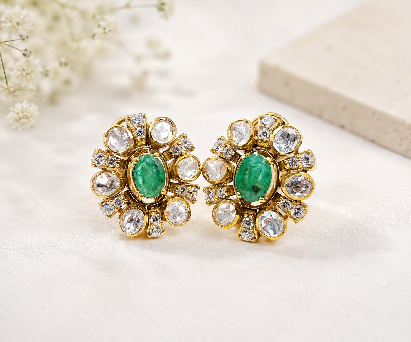 Kundan Polki  Floral Stud Earrings