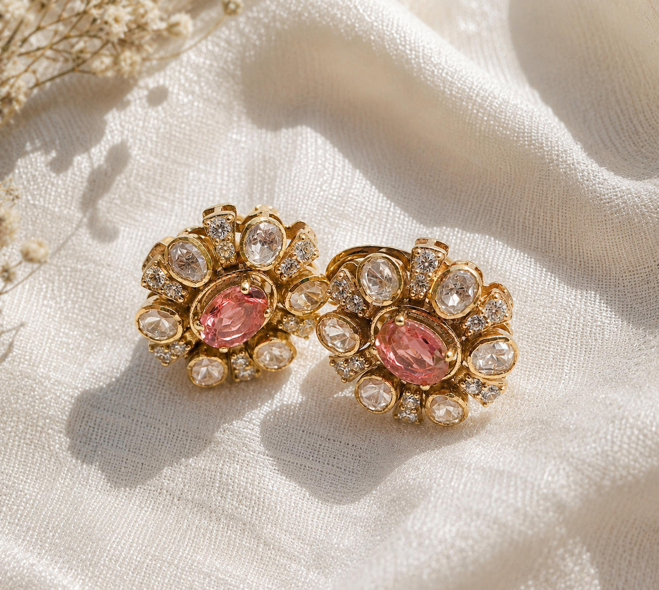 Kundan Polki  Floral Stud Earrings