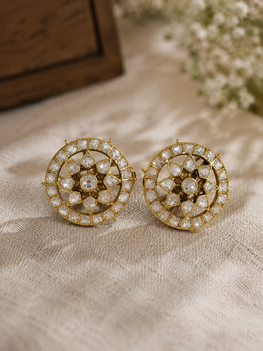 Designer Floral Kundan Stud Earrings for Saree Lehenga and Ethnic Outfits