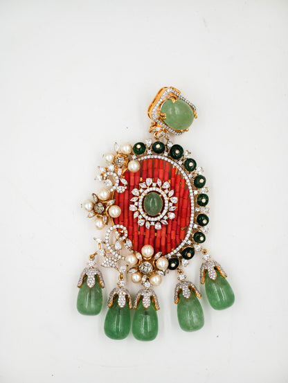 Designer Pendant for Women in 925 Sterling Silver Gold Plated Ethnic Bridal Jewellery