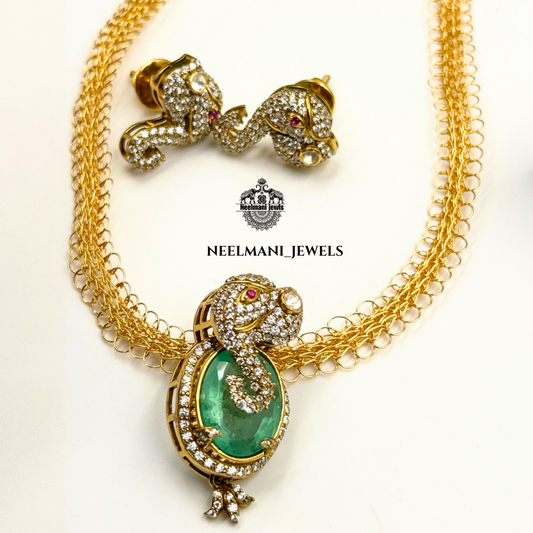CENTIPEDE SHAPDE chain and  Elephant pendent with stud