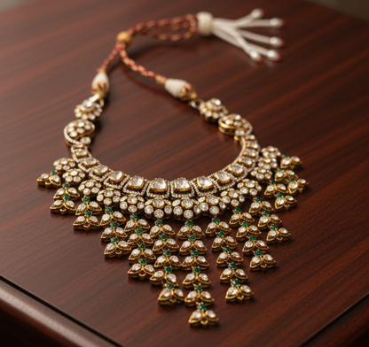 Moissanite Polki Choker with Green Stone
