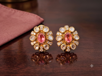 Kundan Polki  Floral Stud Earrings