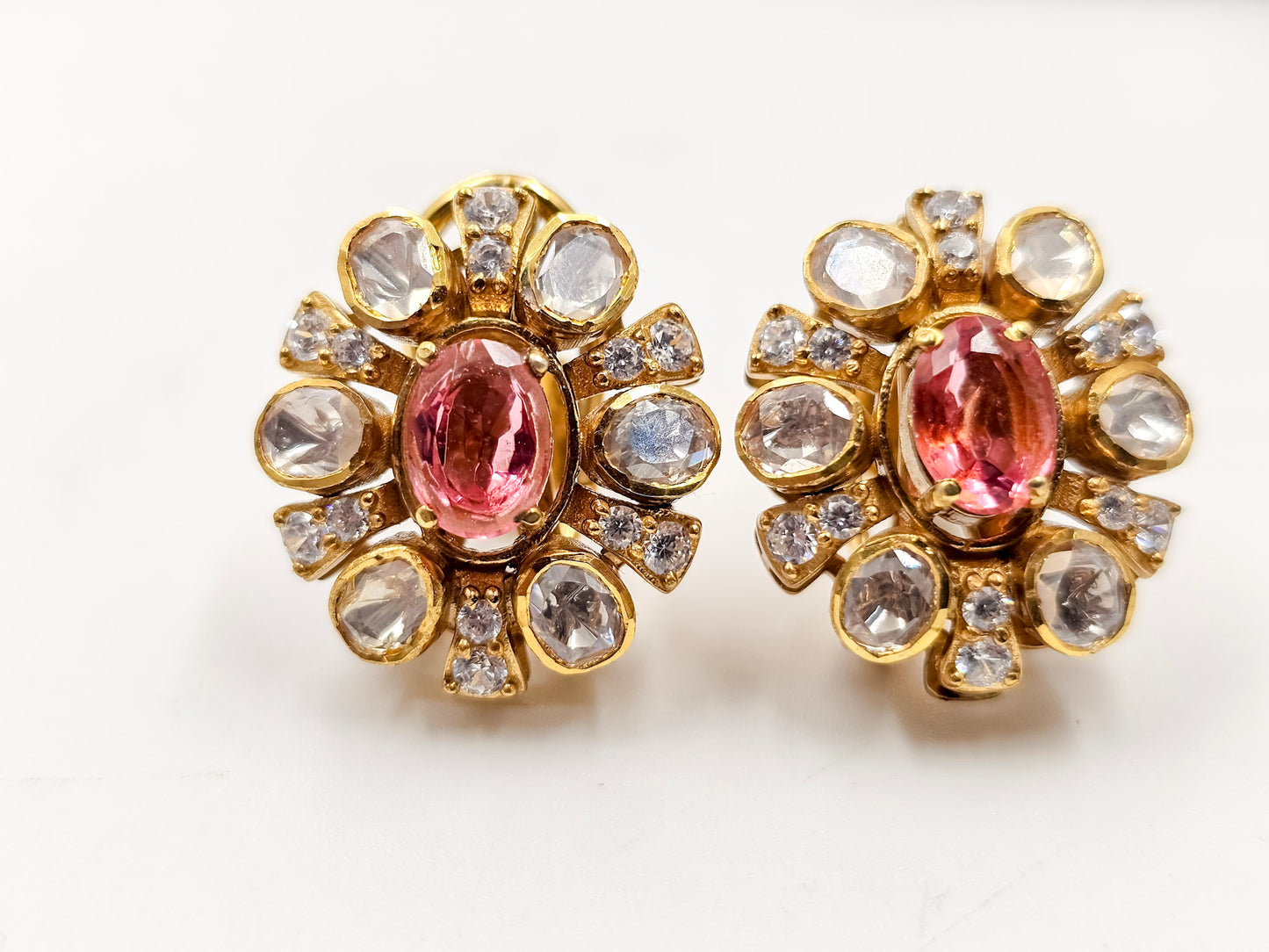 Gold Plated Polki Kundan Stud Earrings for Women