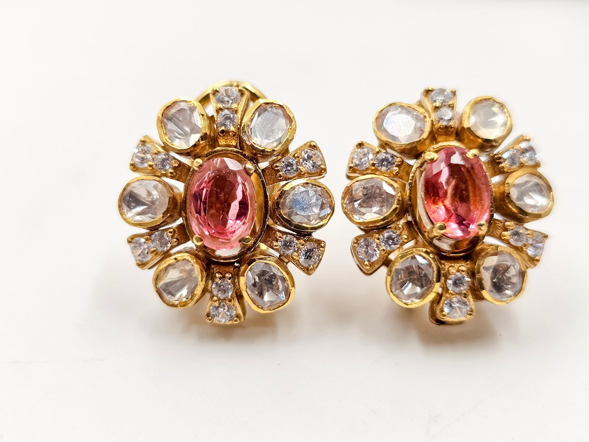 Gold Plated Polki Kundan Stud Earrings for Women
