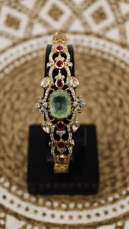 Gold look silver bracelet with ruby and diamond details for girls