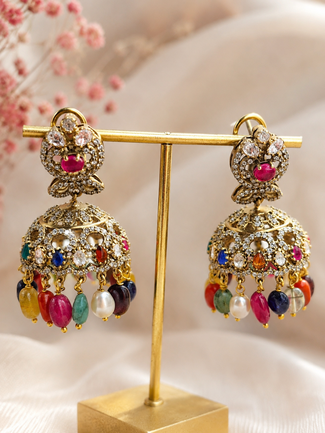 Indian Bridal Navratna Kundan Jhumka Earrings for Women Jewelry