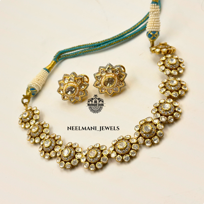 Moissanite Polki Necklace Set with Earrings – Traditional Party Wear