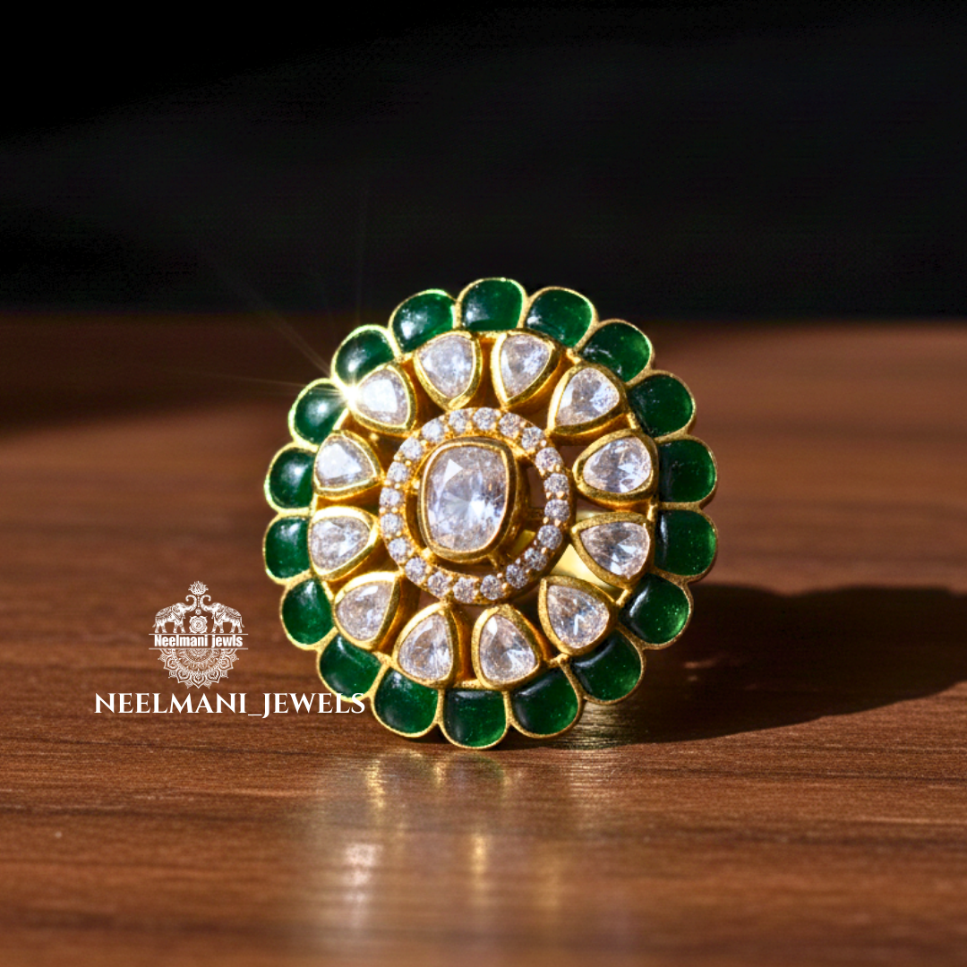 Green Talp Emerald  Moissanite Ring