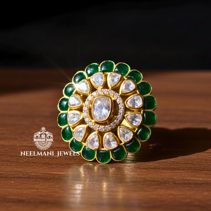 Green Talp Emerald  Moissanite Ring