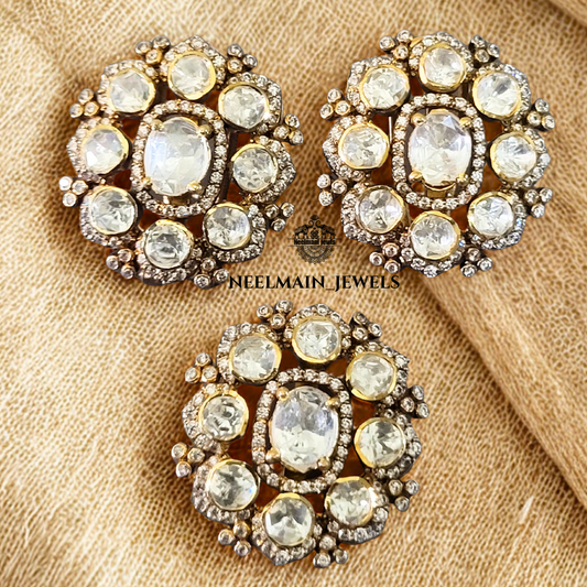 Emerald Green Polki Pendant Set with Earrings | Moissanite Bridal Jewellery